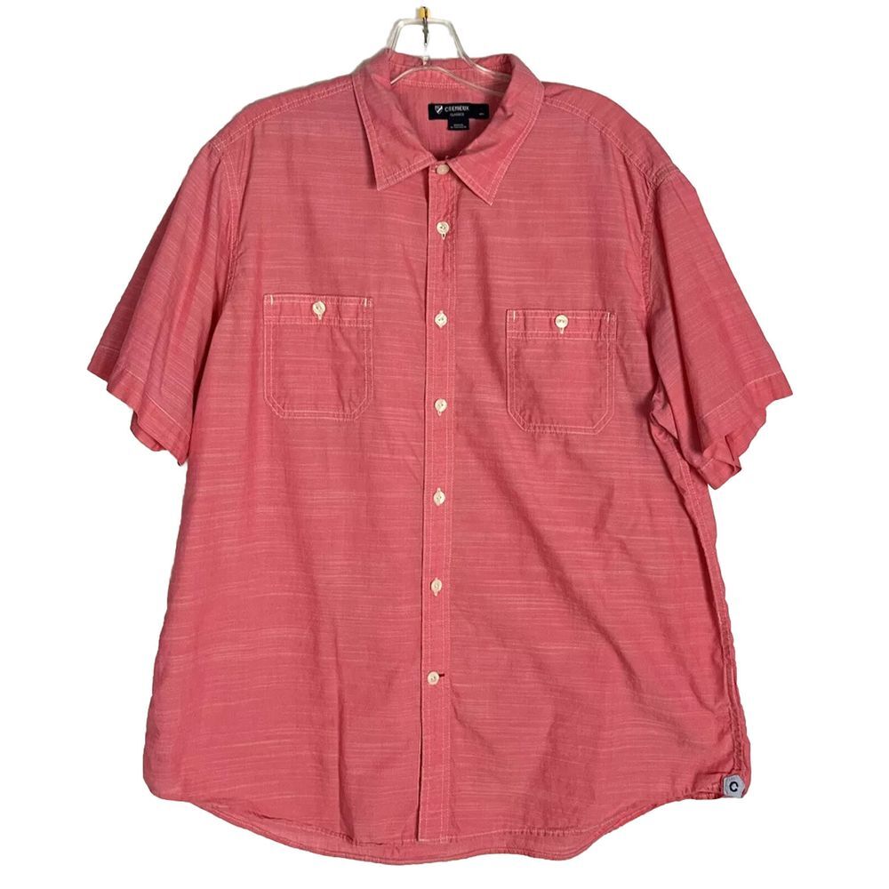 Cremieux Classic Shirt‎ Mens Pink Short Sleeve Button Front Cotton Size XL